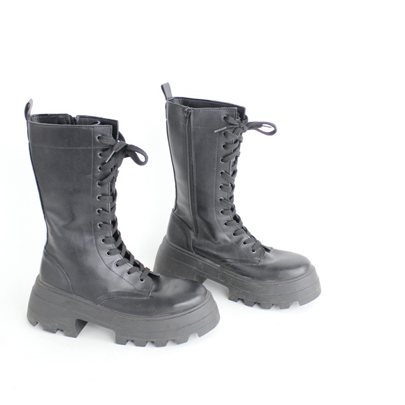 Chunky Platform Boots Goth Industrial Rave Club Kid Vegan Faux Leather Shoes 8 - Picture 3 of 11